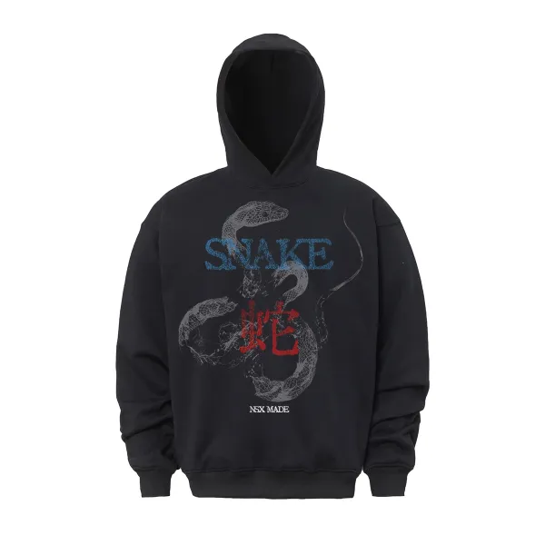 Design NSX MADE Snake Graphic Washed Black Hoodie - 10