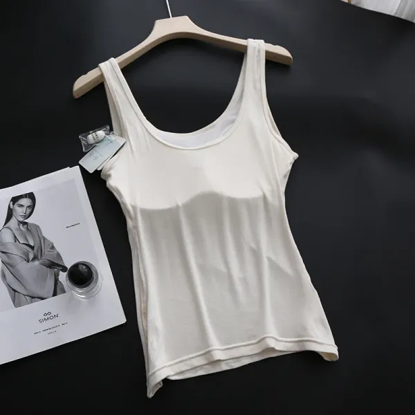 Design SIMON Basic Ribbed Tank Top Beige Vest-Top Vest Top - 9