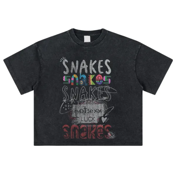 Design Snakes Graphic Cropped T-Shirt Black - 1