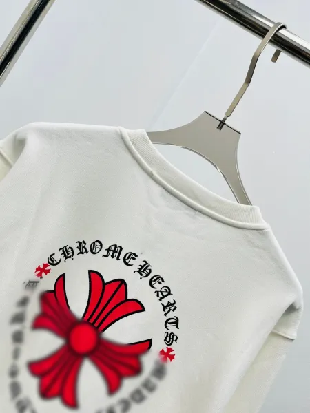 Design Long Sleeve Crewneck Sweatshirt with Red Sleeve Text and Chest Logo White Sweater - 15