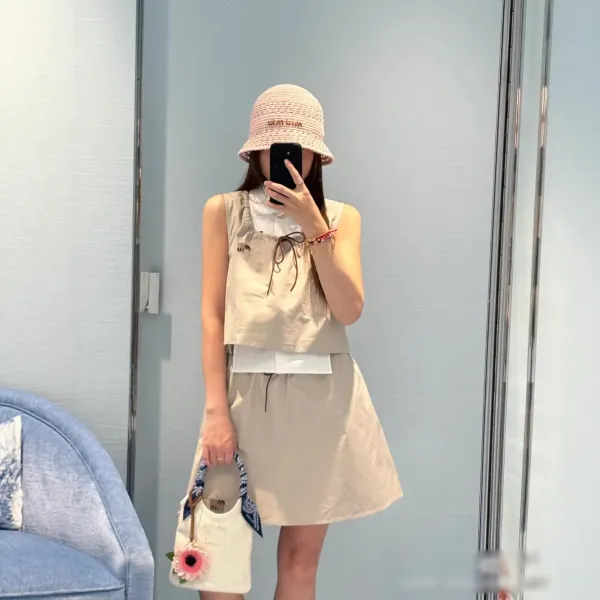 Design Drawstring Waist Skirt Beige Skirt - 4
