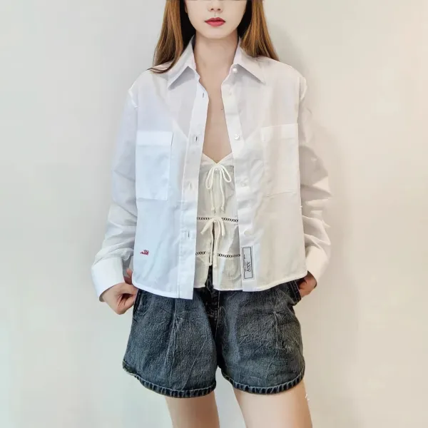 Design Glen White Oversized Shirt with Embroidered Logo Tops Shirt - 5