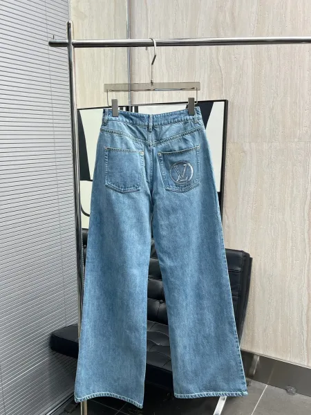 Design Embroidered Patchwork Wide-Leg Jeans Blue - 7