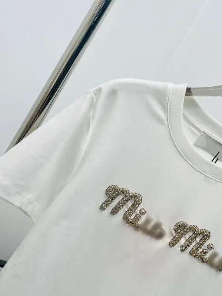 Miu Miu Embellished Logo T-Shirt Navy - 8