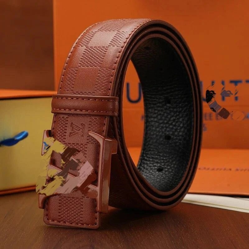 Louis Vuitton Damier Graphite Brown Leather Belt with Reversible Buckle