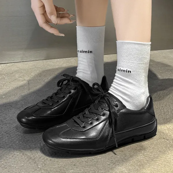 Design Black Leather-Style Sneakers with White Socks - 1