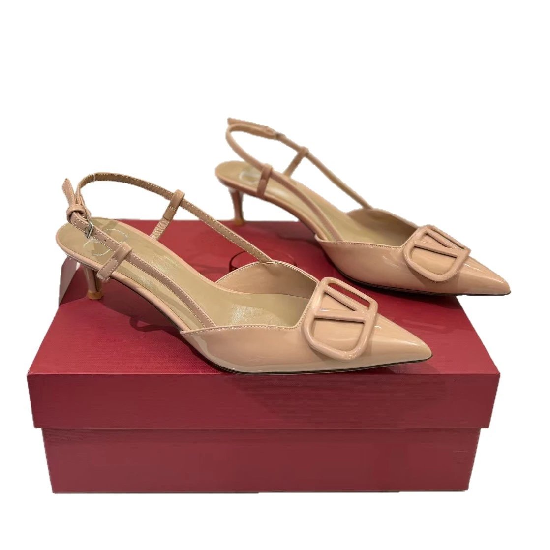Patent Leather Pointed Toe Nude Slingback High Heels