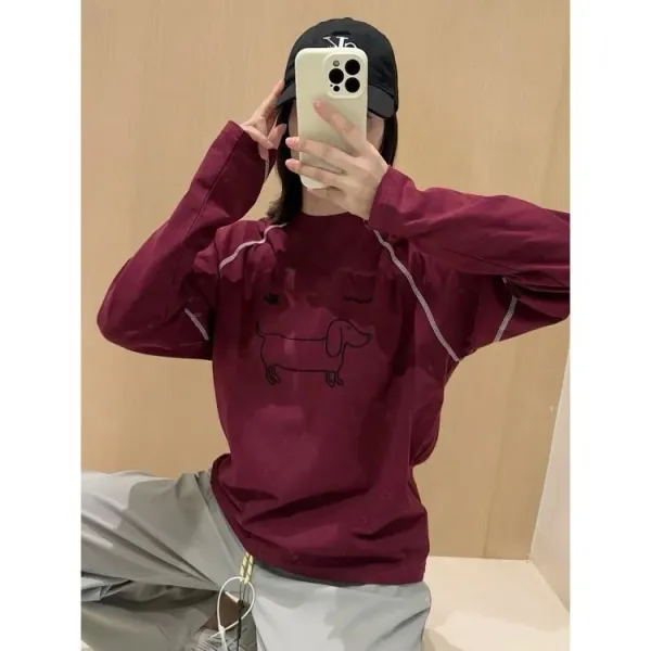 Design Dachshund Print Long-Sleeve Tee Gray T-Shirts - 13