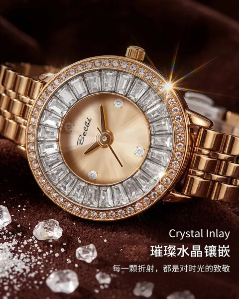 Design BELBI Crystal-Embellished Black Dial Stainless Steel Watch Watches - 7