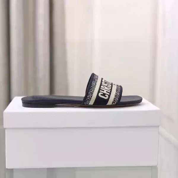 Dior Diorissimo Slide Black and White Logo Strap Sandals Slippers - 14
