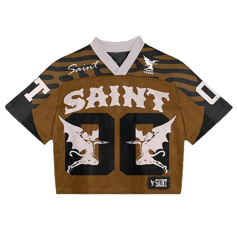 Saint Tears Cropped Football Jersey Brown Tiger Print