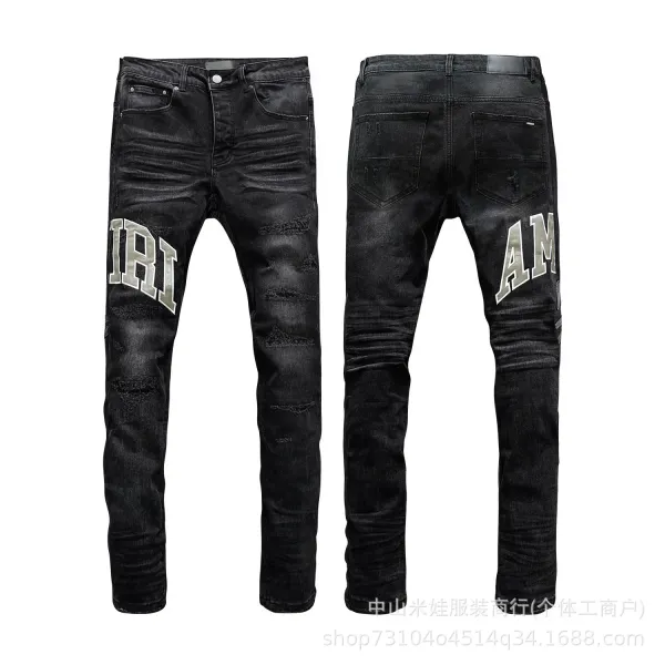 Amiri Script Logo Distressed Slim Fit Jeans Blue - 13