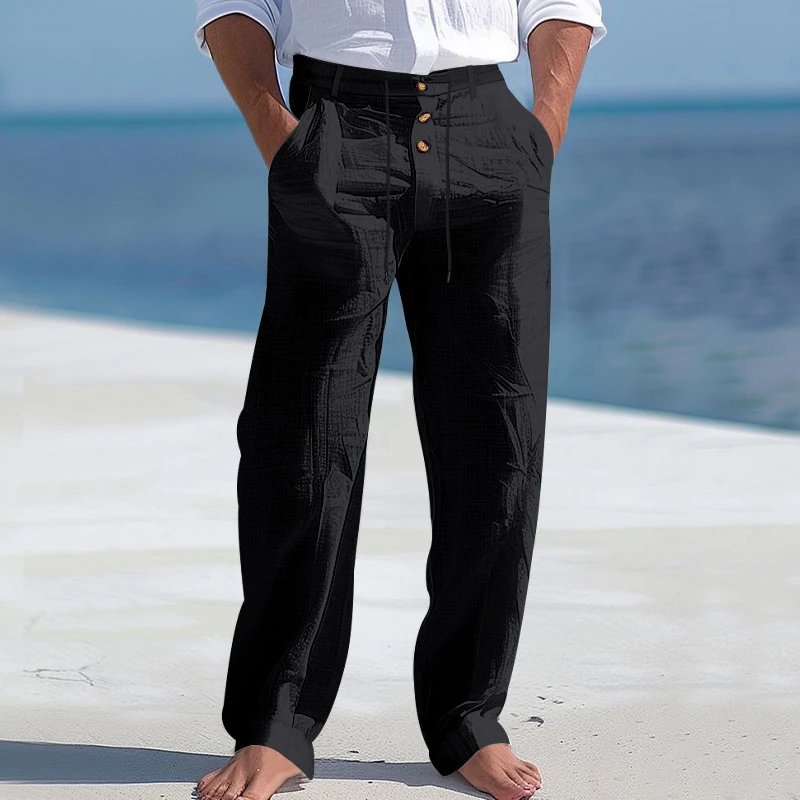 Design Wide-Leg Linen-Blend Trousers Black Pants - 19