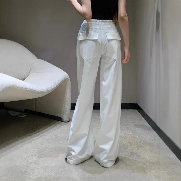 Design Wide-Leg Drawstring Waist Pants Black - 5