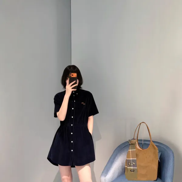 Miu Miu Corduroy Shirt Dress Navy - 6