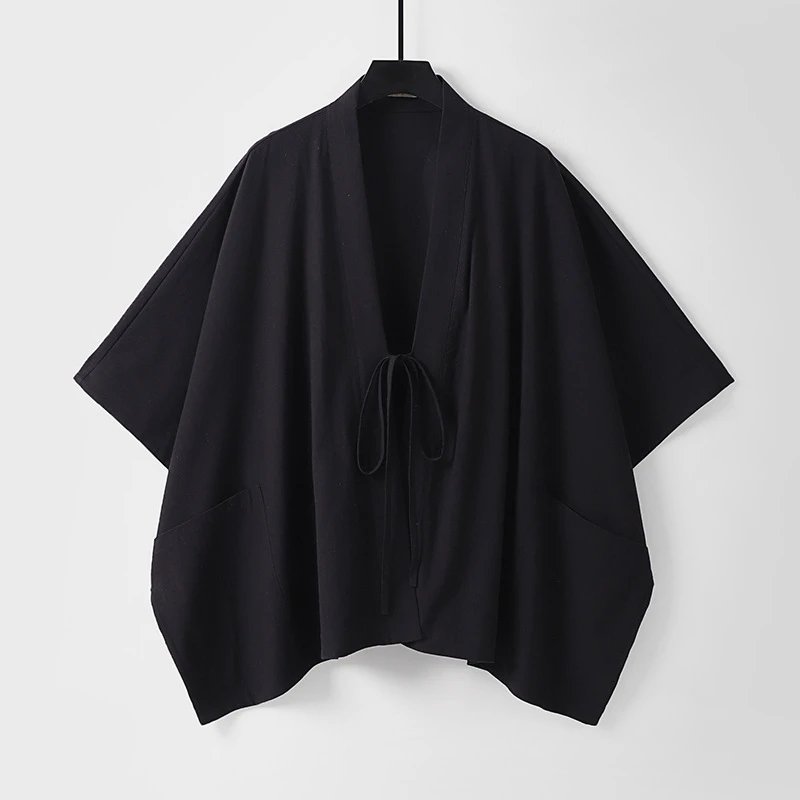 Design Kimono-Style Wrap Top and Drawstring Pants Set Navy - 13