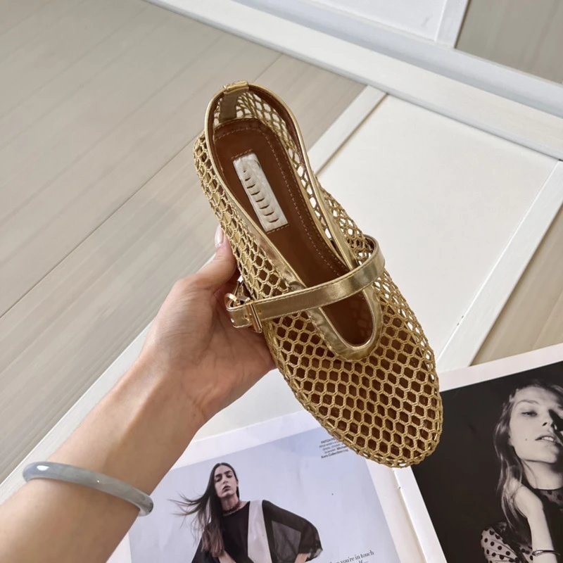 Design Gold Mesh Mary Jane Flat Shoes Casual Shoes