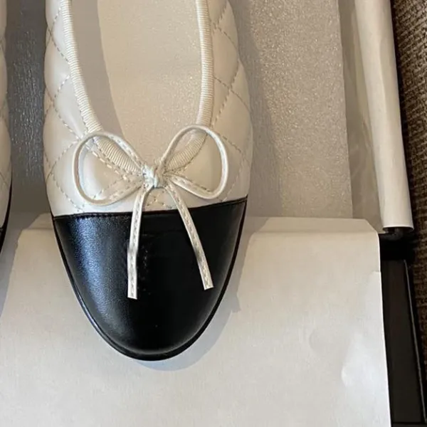 Chanel Ballerina Flats Pink Two-Tone Bow Detail Flat Shoes Loafers - 22
