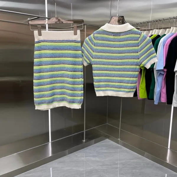 Design Knit Stripe Polo and Skirt Set Multicolor - 11