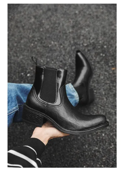 Design Chelsea Boots Black Leather Chunky Heel Boots - 8