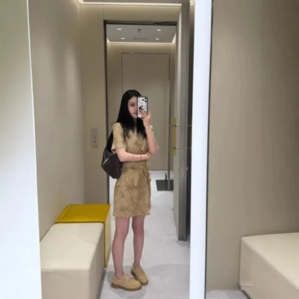 Gucci GG Marmont Checkered Dress Beige Brown Dress - 3