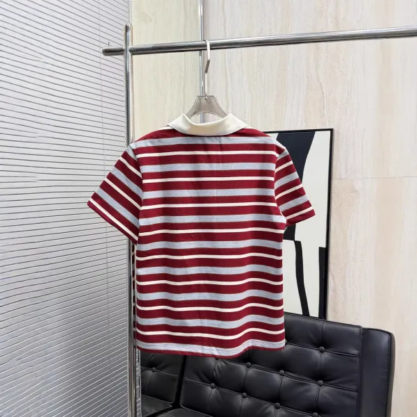 Design Striped Contrast Collar Polo Red Gray White Polo Shirt - 4