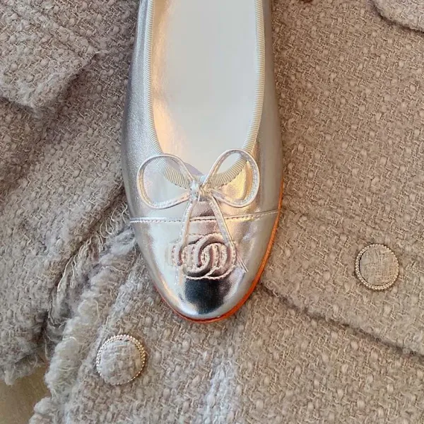 Chanel Ballerina Flats Pink Two-Tone Bow Detail Flat Shoes Loafers - 8