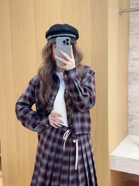 Design Plaid Western Shirt Burgundy Gray Multicolor Shirt Tops Shirt - 6