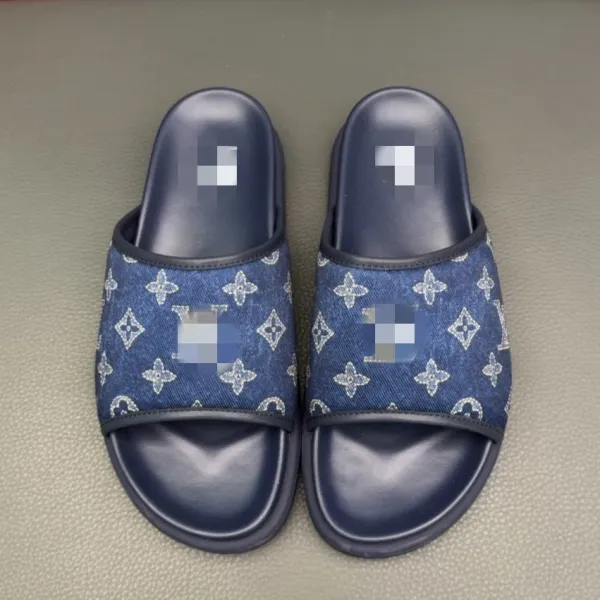 Louis Vuitton Monogram Denim Slide Sandals Black Slippers - 2