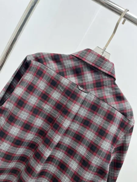 Design Plaid Western Shirt Burgundy Gray Multicolor Shirt Tops Shirt - 16