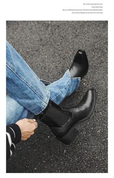 Design Chelsea Boots Black Leather Chunky Heel Boots - 11