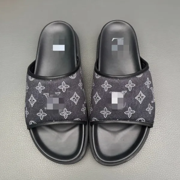 Louis Vuitton Monogram Denim Slide Sandals Black Slippers - 5