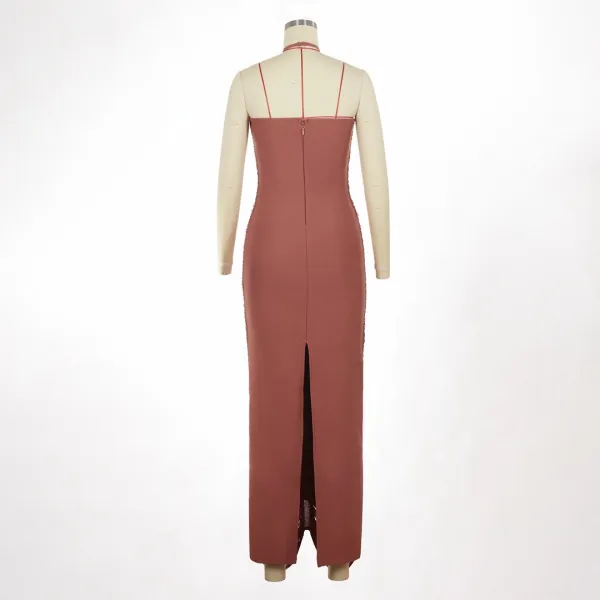 Design Pleated Halter Maxi Dress in Dusty Rose - 19