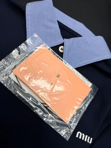 Miu Miu Contrast Collar Polo Navy Blue Tops Polo - 10