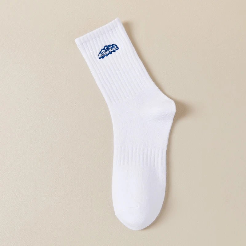 Supercool Ribbed Cotton Socks White Navy Embroidered Logo Casual