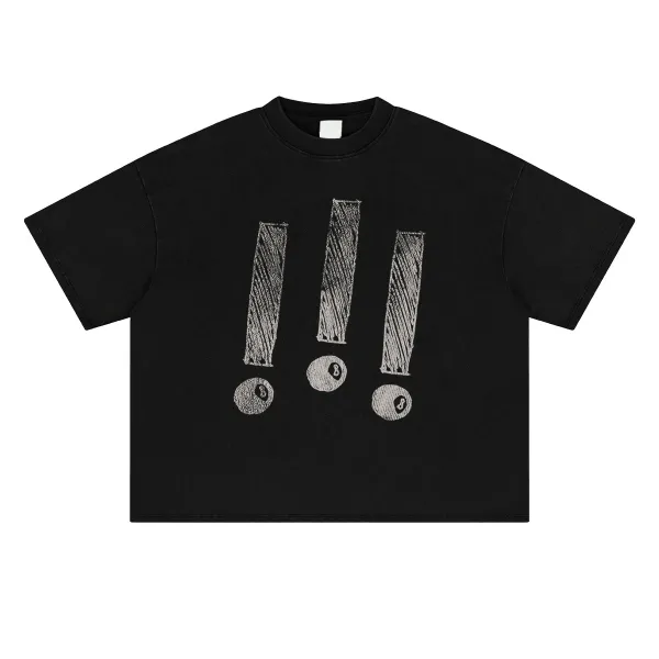 Design Three Exclamation Marks and 8-Ball Graphic Cropped T-Shirt - 23
