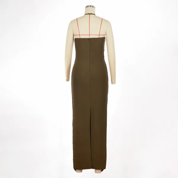 Design Pleated Halter Maxi Dress in Dusty Rose - 24