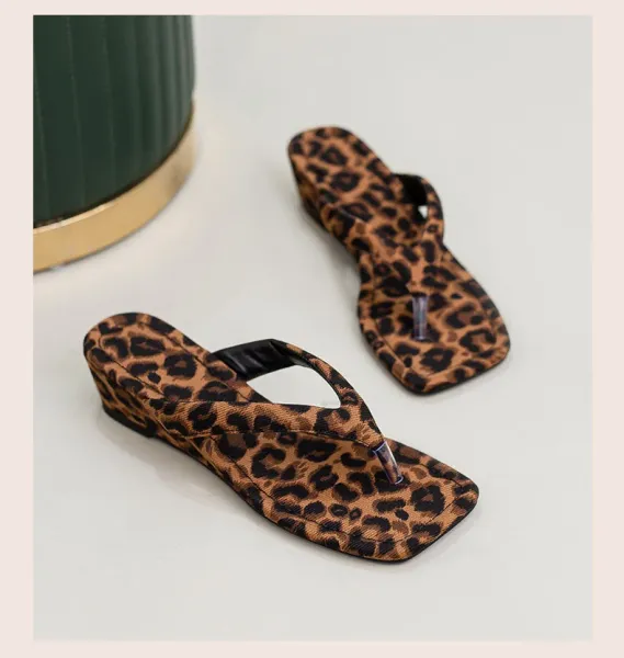 Design Leopard Print Wedge Flip-Flops Sandals Slippers - 28