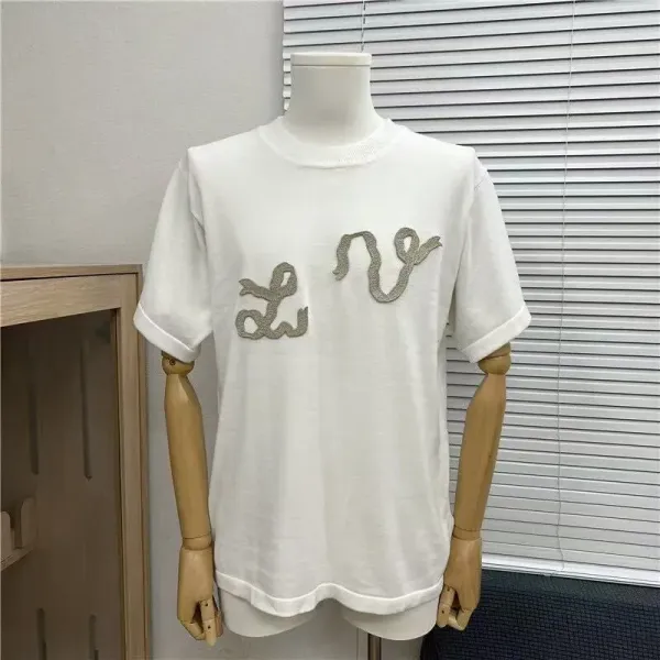 Design Abstract Script Embroidered White T-Shirt - 1