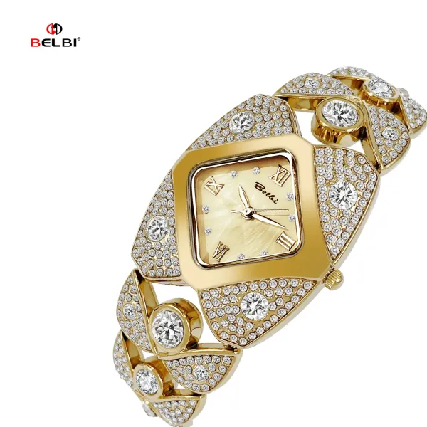 Design BELBI Diamond-Encrusted Gold-Tone Quartz Watch Watches - 13