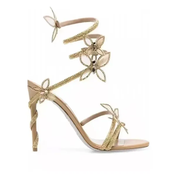 Design Butterfly Embellished Gold Stiletto Heels - 6