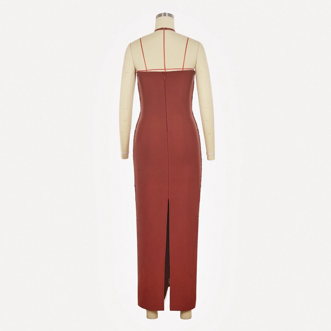 Design Pleated Halter Maxi Dress in Dusty Rose - 33