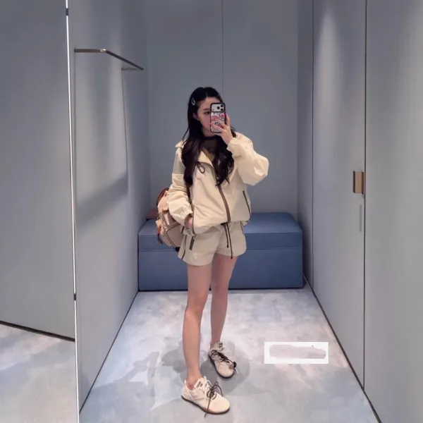 Miu Miu Nylon Drawstring Shorts Beige with Brown Trim Shorts - 5