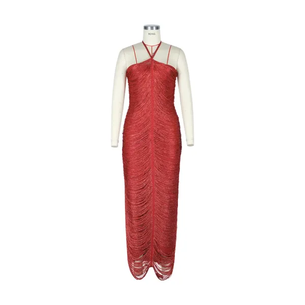 Design Pleated Halter Maxi Dress in Dusty Rose - 37