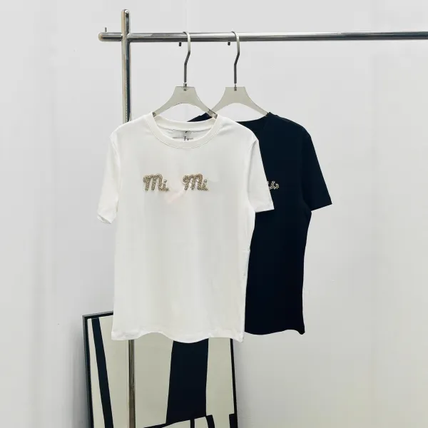 Miu Miu Embellished Logo T-Shirt Navy - 3