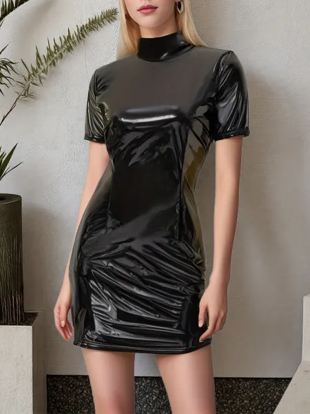 Design Latex Mini Dress Black - 6