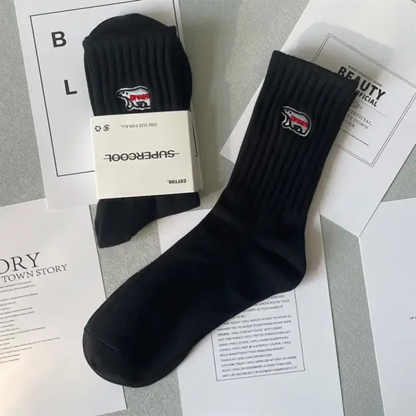Design Mountain Logo Ribbed Crew Socks White - 16