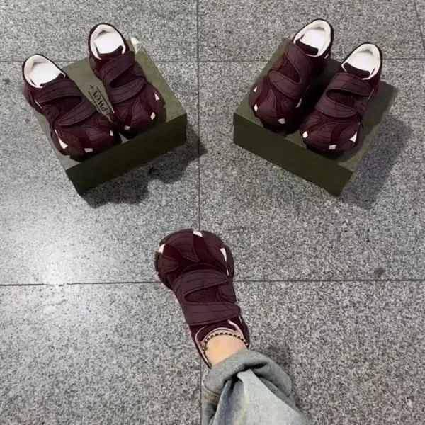 Design BAMUXIU Chunky Velcro Strap Sneakers Burgundy Chunky Sneakers - 2