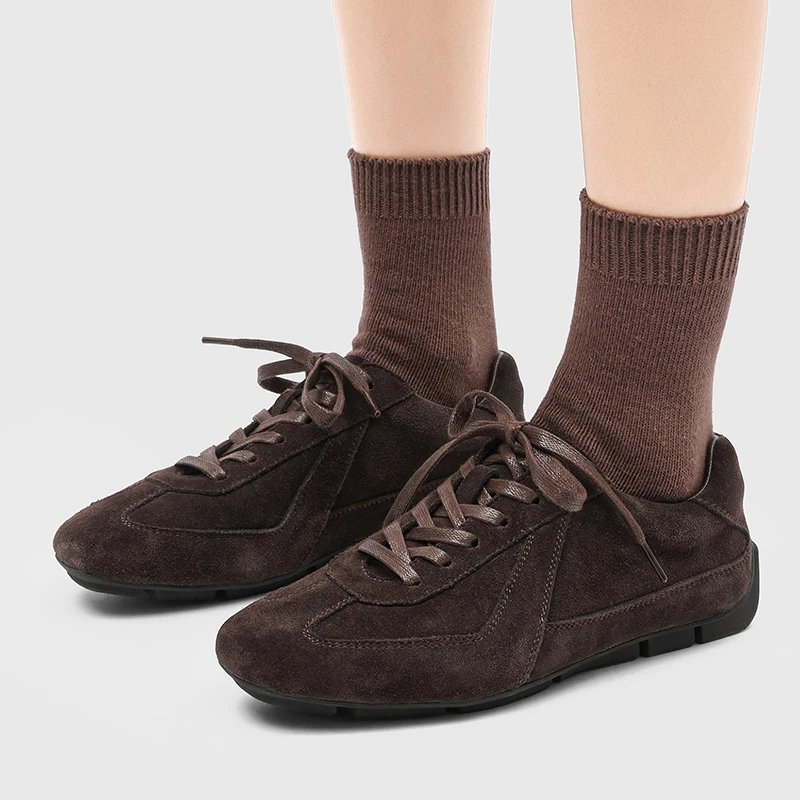 Suede Lace-Up Low-Top Sneakers Brown