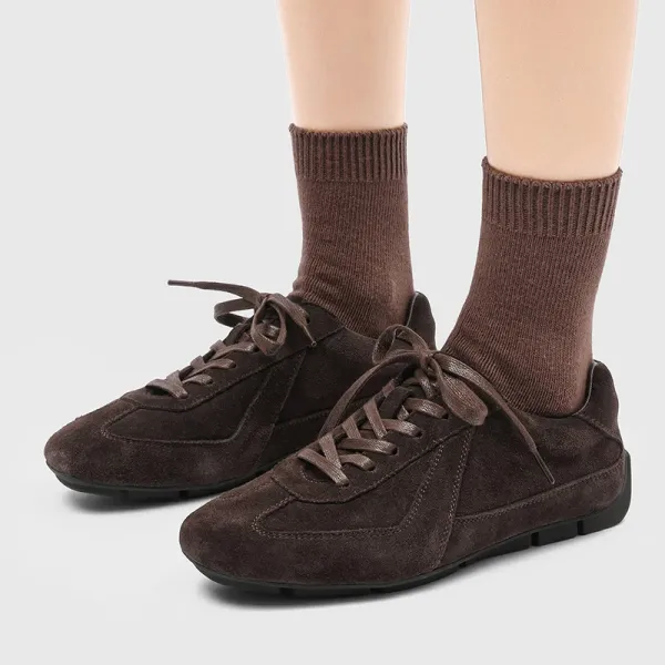 Design Suede Lace-Up Low-Top Sneakers Brown - 1